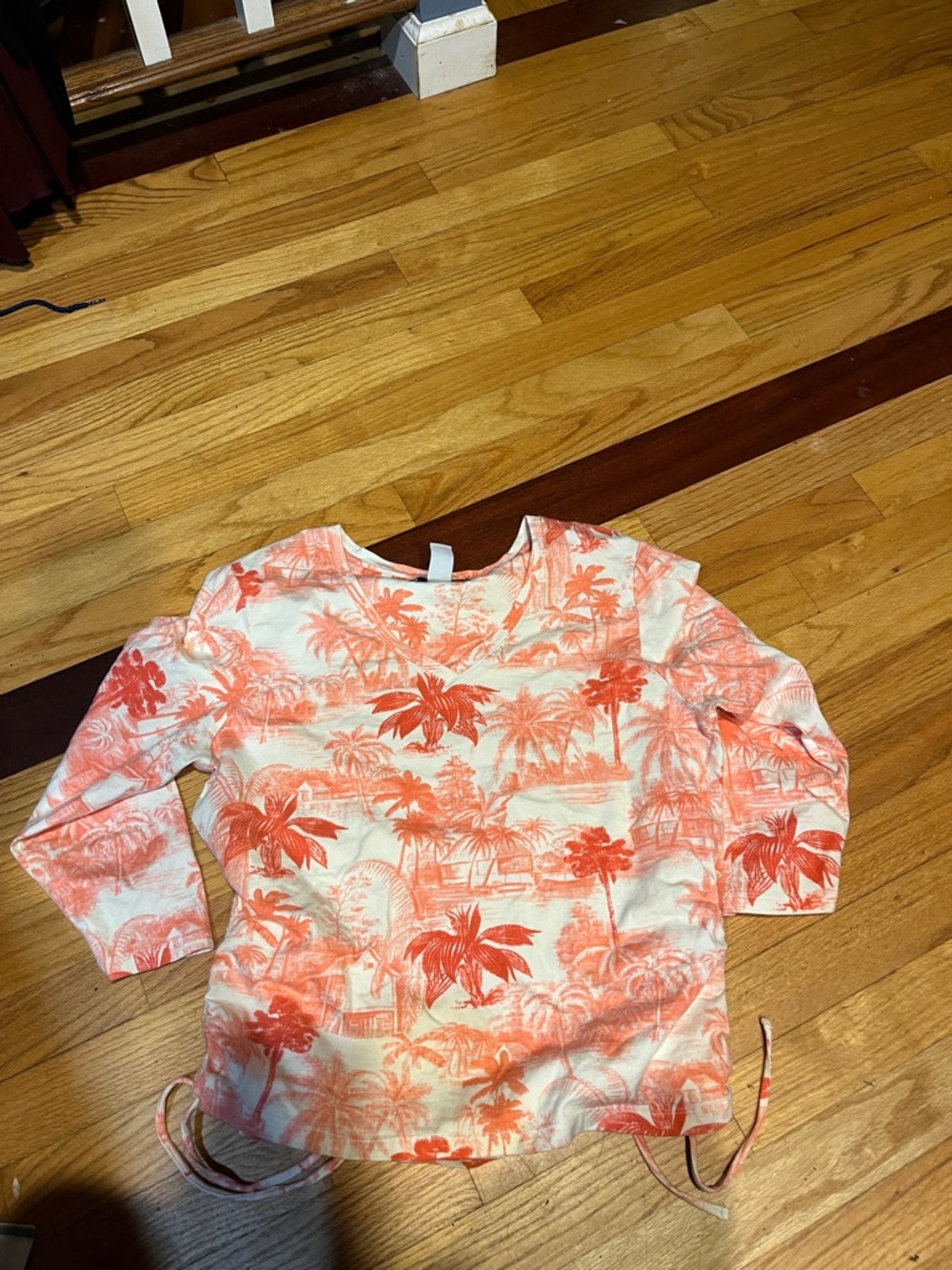 Caribbean Joe Coral and White Tropical Print Pullover
